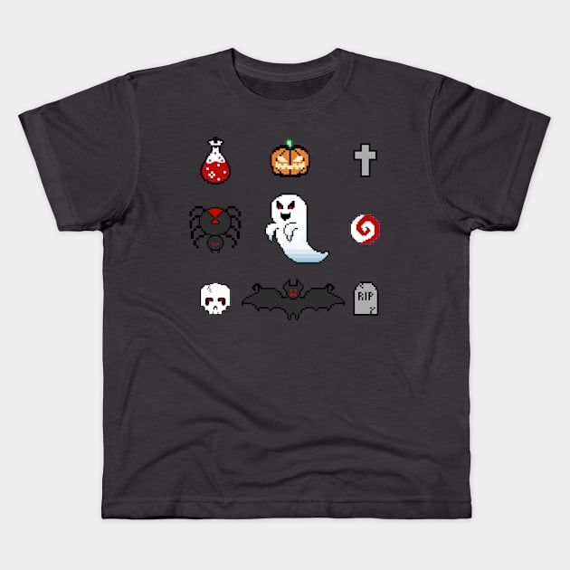 Pixelated Halloween Kids T-Shirt by Luna-Cooper